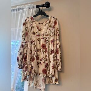 Free People Cream Tunic with Red & Pink Floral